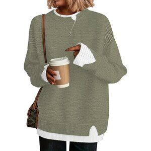 Women's Pure Green Cowgirl Chic Knit Cozy Outfit Long Sleeve Pullover Sweater